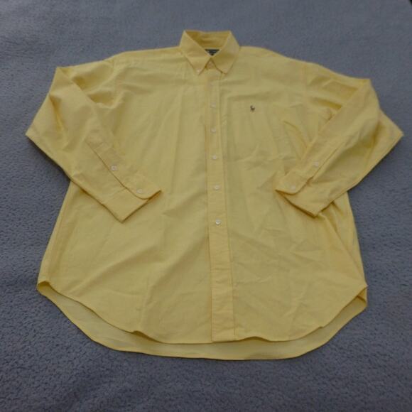 Ralph Lauren Shirt Mens Large Blake Button Up Yellow Flesh Pony Preppy Cotton - Picture 1 of 10